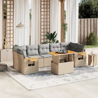 8 Piece Garden Sofa Set with Cushions Beige Poly Rattan