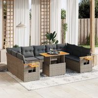 11 Piece Garden Sofa Set with Cushions Grey Poly Rattan