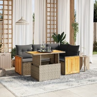 5 Piece Garden Sofa Set with Cushions Grey Poly Rattan