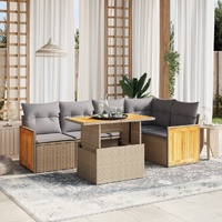 6 Piece Garden Sofa Set with Cushions Beige Poly Rattan