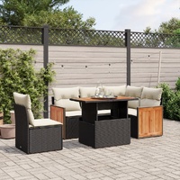 6 Piece Garden Sofa Set with Cushions Black Poly Rattan