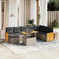 9 Piece Garden Sofa Set with Cushions Grey Poly Rattan