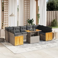 10 Piece Garden Sofa Set with Cushions Grey Poly Rattan