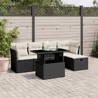 6 Piece Garden Sofa Set with Cushions Black Poly Rattan