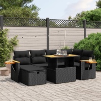 7 Piece Garden Sofa Set with Cushions Black Poly Rattan