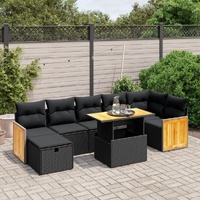 8 Piece Garden Sofa Set with Cushions Black Poly Rattan