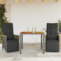 3 Piece Garden Bistro Set with Cushions Grey Poly Rattan