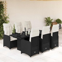 7 Piece Garden Bistro Set with Cushions Black Poly Rattan