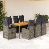 9 Piece Garden Bistro Set with Cushions Grey Poly Rattan