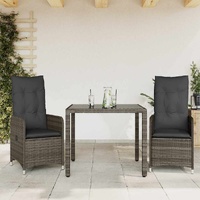 3 Piece Garden Bistro Set with Cushions Grey Poly Rattan