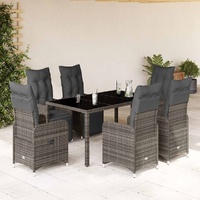 7 Piece Garden Bistro Set with Cushions Grey Poly Rattan