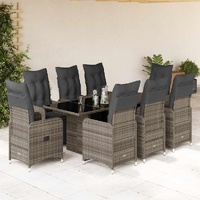 9 Piece Garden Bistro Set with Cushions Grey Poly Rattan