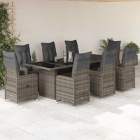 9 Piece Garden Bistro Set with Cushions Grey Poly Rattan