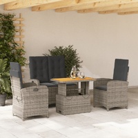 4 Piece Garden Dining Set with Cushions Grey Poly Rattan