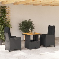 3 Piece Garden Dining Set with Cushions Black Poly Rattan