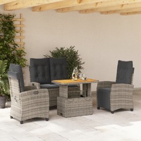 4 Piece Garden Dining Set with Cushions Grey Poly Rattan