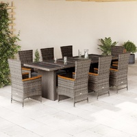 9 Piece Garden Dining Set with Cushions Grey Poly Rattan