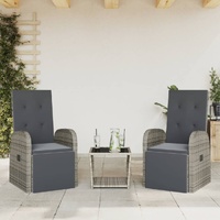 3 Piece Garden Dining Set with Cushions Grey Poly Rattan