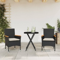 3 Piece Bistro Set with Cushions Black Poly Rattan and Glass