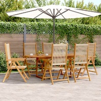 7 Piece Garden Dining Set Beige Polypropylene and Solid Wood