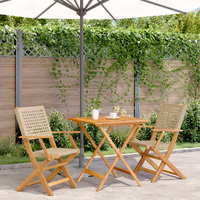 3 Piece Bistro Set Beige Poly Rattan and Solid Wood
