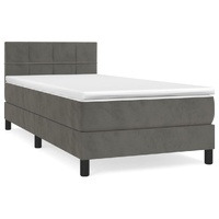 Box Spring Bed with Mattress Dark Grey 106x203 cm King Single Size Velvet
