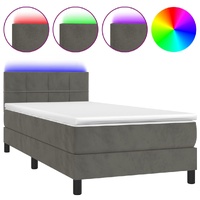Box Spring Bed with Mattress&LED Dark Grey 106x203 cm King Single Size Velvet