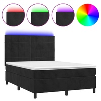 Box Spring Bed with Mattress&LED Black 153x203 cm Queen Size Velvet