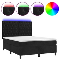 Box Spring Bed with Mattress&LED Black 153x203 cm Queen Size Velvet