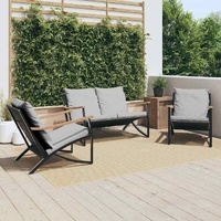 3 Piece Balcony Furniture Set with Cushions Black Steel