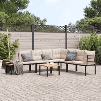 Garden Bench Set with Cushions 5 pcs Black Powder-coated Steel