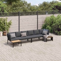 4 Piece Garden Sofa Set with Cushions Black Aluminium