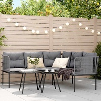Garden Sofa Set with Cushions Black Steel and Textilene