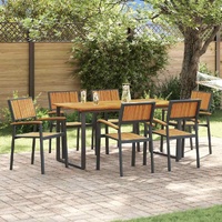 Garden Dining Set 7 pcs Black Solid Acacia Wood
