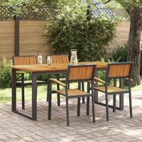 Garden Dining Set 5 pcs Black Solid Acacia Wood