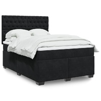 Box Spring Bed with Mattress Black Queen Velvet