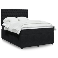Box Spring Bed with Mattress Black Queen Velvet