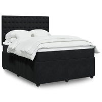 Box Spring Bed with Mattress Black Queen Velvet
