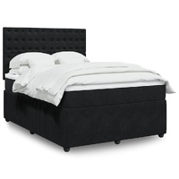 Box Spring Bed with Mattress Black Queen Velvet