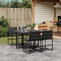 5 Piece Garden Dining Set with Cushions Black Textilene