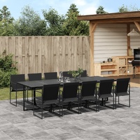11 Piece Garden Dining Set Black Textilene