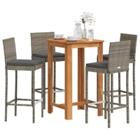 5 Piece Garden Bar Set Grey Solid Wood Acacia and Poly Rattan