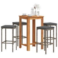 5 Piece Garden Bar Set Grey Solid Wood Acacia and Poly Rattan