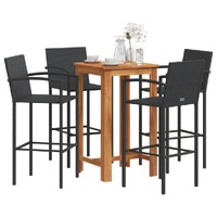 5 Piece Garden Bar Set Black Solid Wood Acacia and Poly Rattan