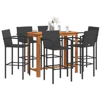 7 Piece Garden Bar Set Black Solid Wood Acacia and Poly Rattan