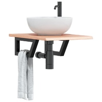 Basin Shelf Wall Mounted Steel and Solid Wood Oak