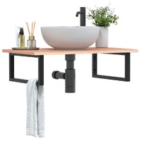 Basin Shelf Wall Mounted Steel and Solid Wood Oak