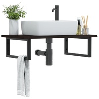 Basin Shelf Wall Mounted Steel and Solid Wood Oak
