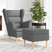 Armchair with Footstool Dark Grey Fabric