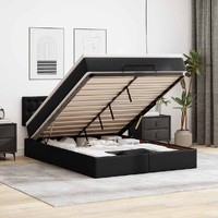 Ottoman Bed with Mattress Black Queen Faux Leather